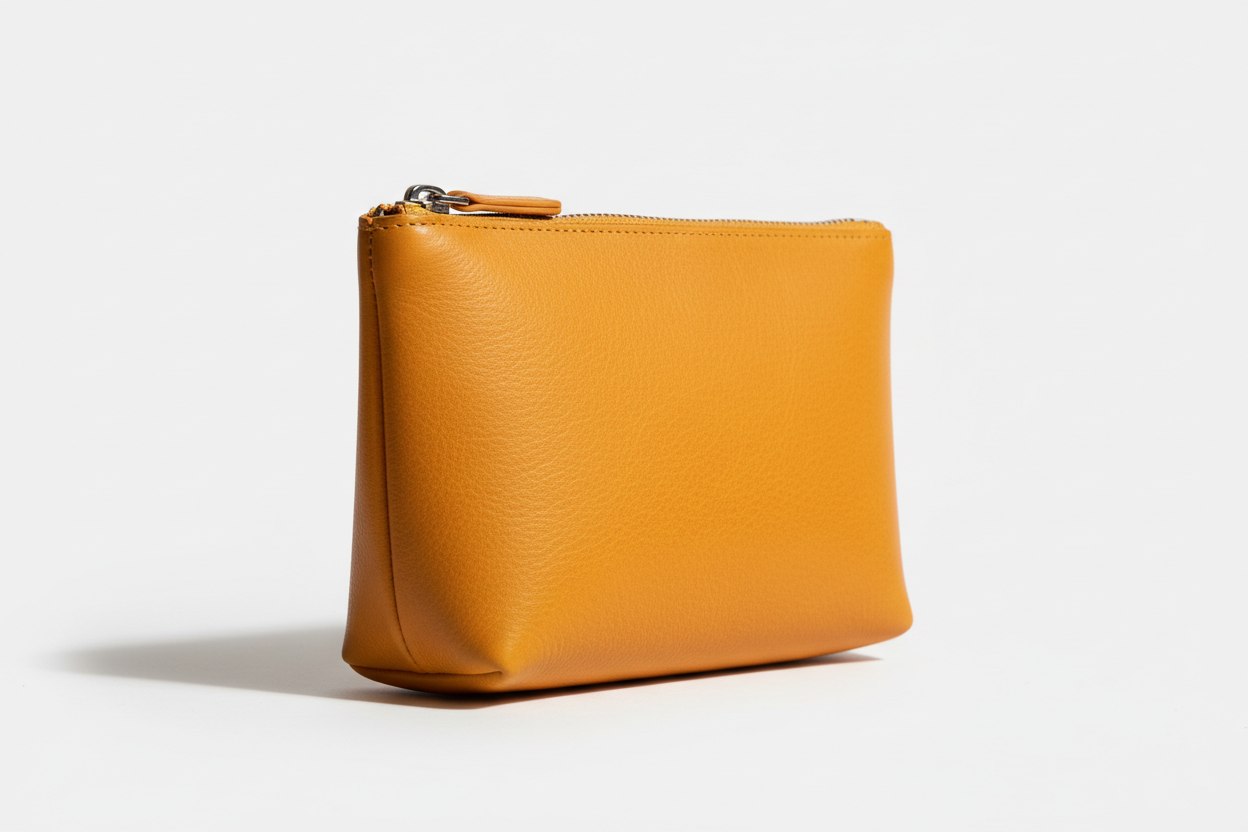Premium Leather Utility Pouch in Yellow, side angle view