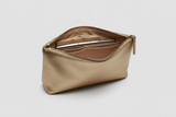 Minimal Luxury Pouch in Gold, open zipper compartment view