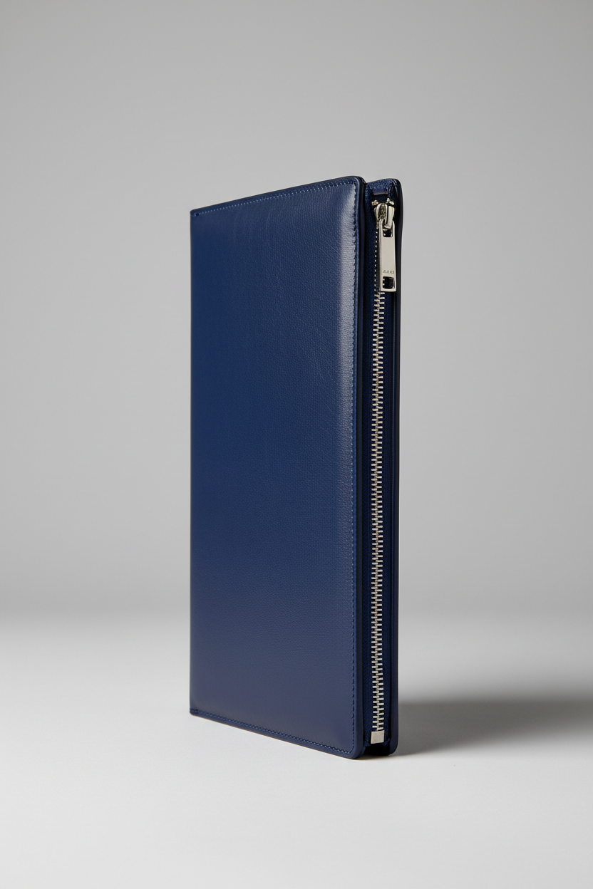 Elite Leather Document Holder in Royal Office Blue Signature Italian Leather – Side Angle