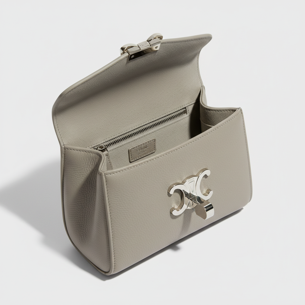 Sculpted Mini Designer Bag in Arctic Fog Grey – Interior View