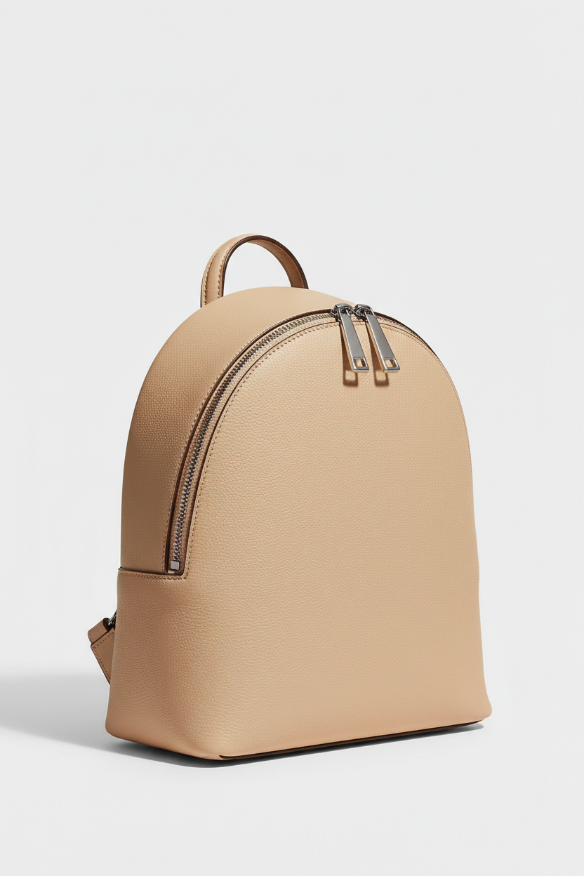 Elegant Everyday Women's Backpack in Champagne Drift Cream Refined Crossgrain Leather – Front View