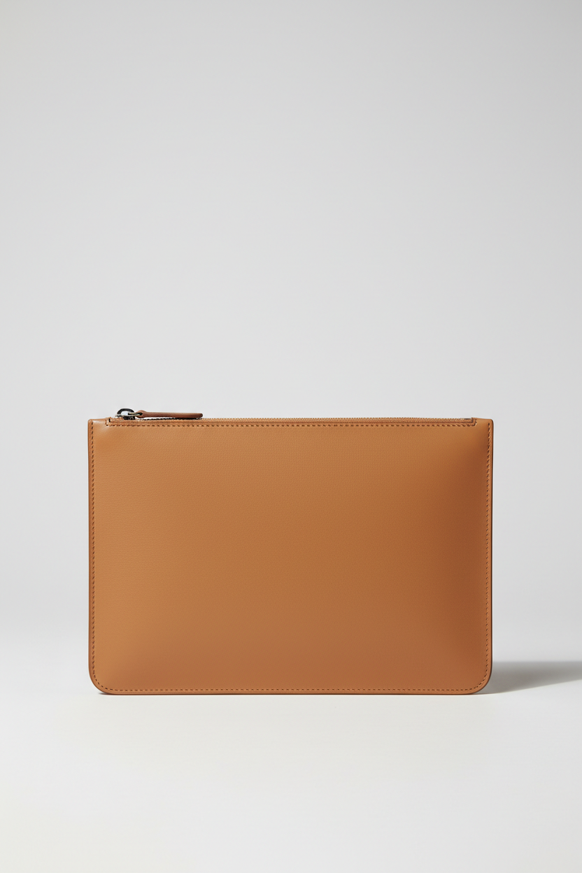 Metropolitan Slim iPad Bag in Desert Sandstone Tan Fine Calfskin Leather – Front View