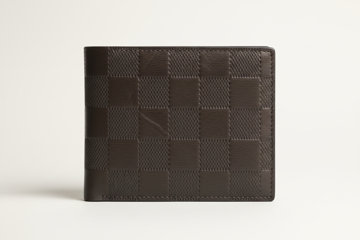 Premium Leather Wallet in Checkered, front view