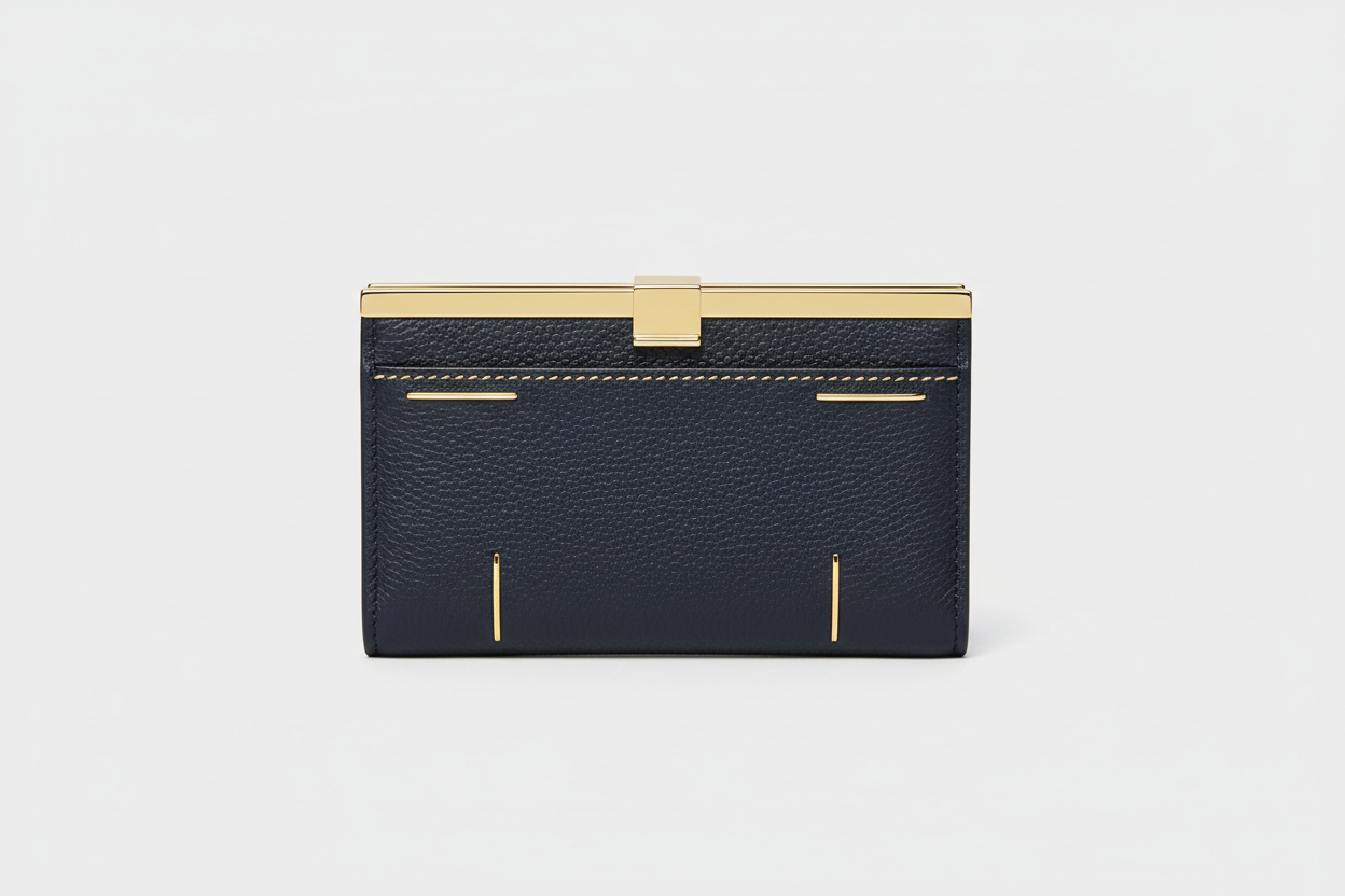 Urban Everyday Wallet in Navy and Gold, front view