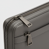 Executive Slim Briefcase in Slate Pewter Grey – Leather & Hardware Detail