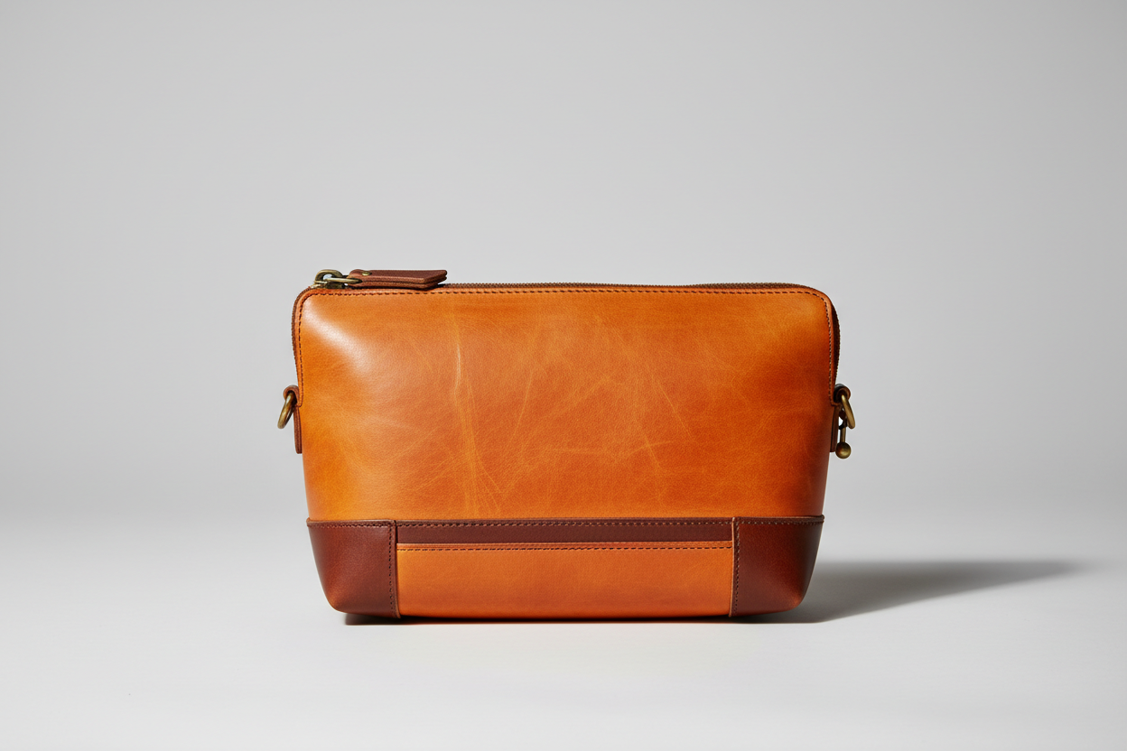 Modern Travel Pouch in Orange and Brown, front view