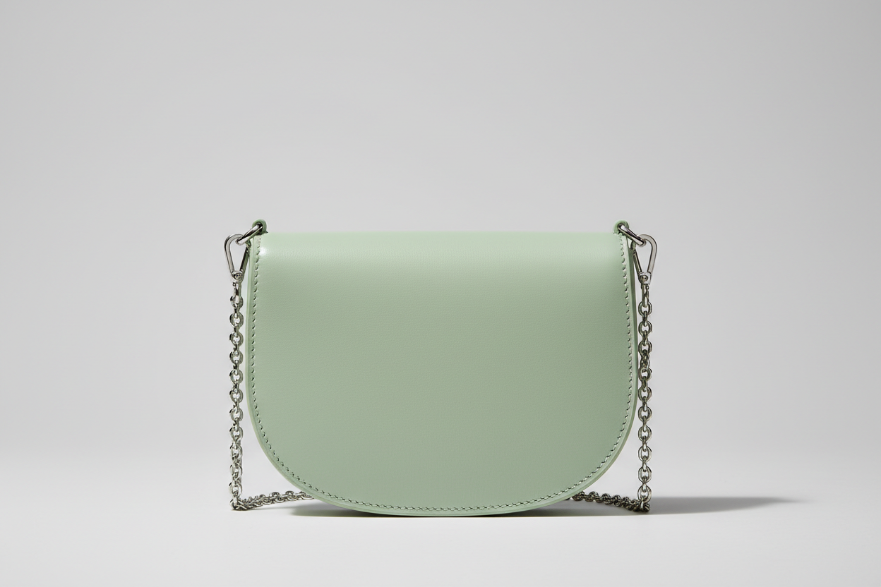 Curved Mini Shoulder Bag in Soft Pistachio, front view
