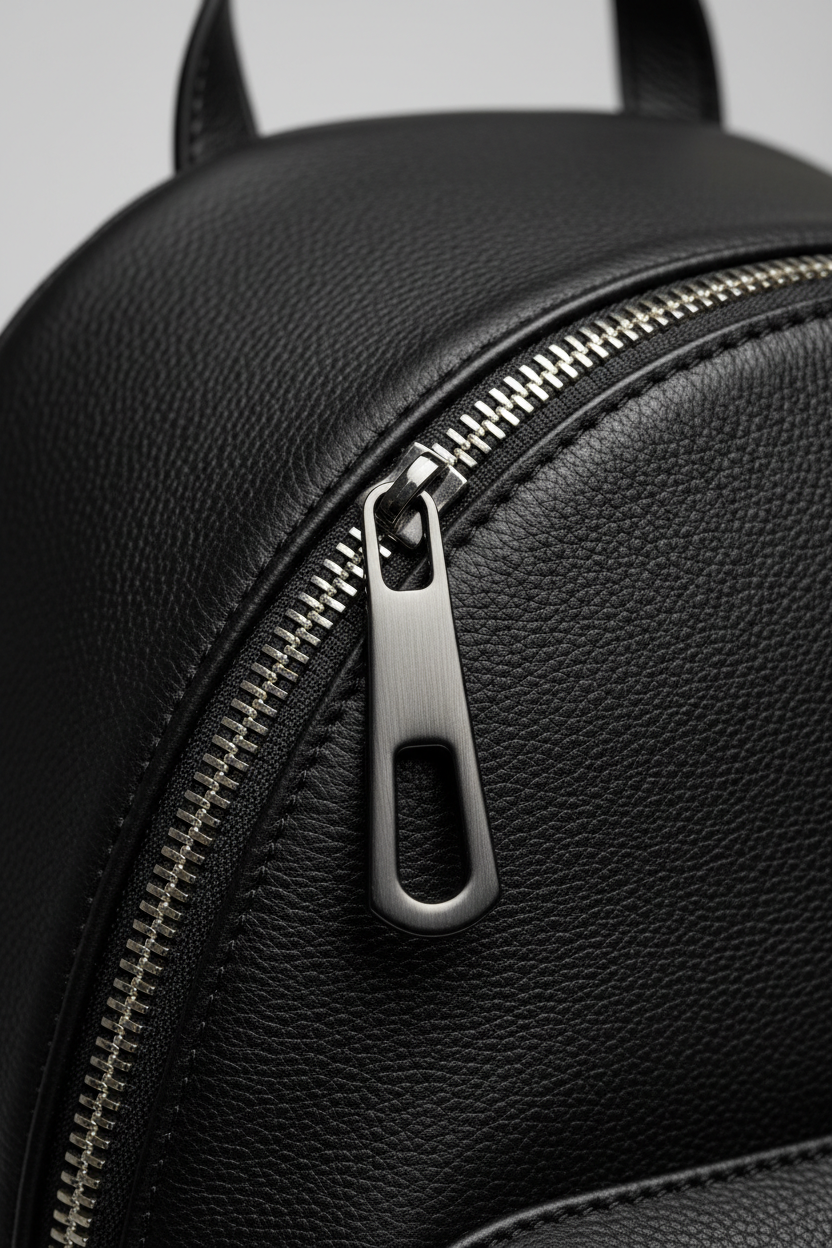 Metropolitan Fashion Backpack in Carbon Eclipse Black Refined Napa Leather – Leather & Zipper Detail