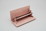 Luxury Long Wallet in Pink, open interior with card slots and bill compartment