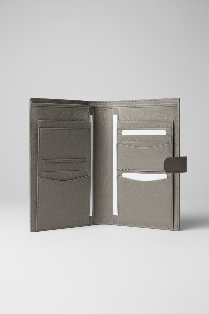 Elite Leather Document Holder in Polar Ash Grey Structured Office Leather – Interior View