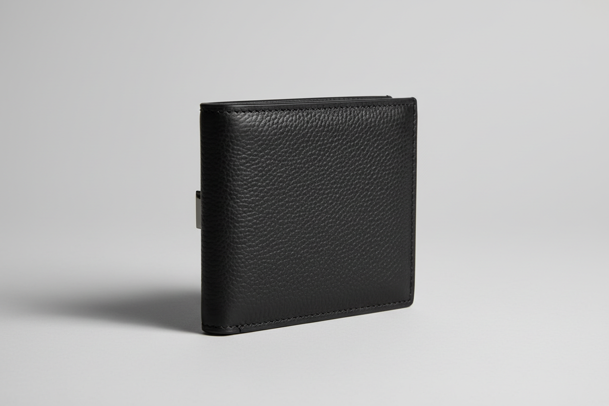 Luxury Essential Card Holder in Velvet Phantom Noir, side angle view
