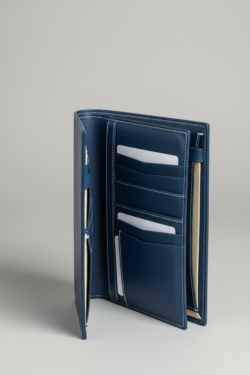 Elite Leather Document Holder in Royal Office Blue Signature Italian Leather – Interior View