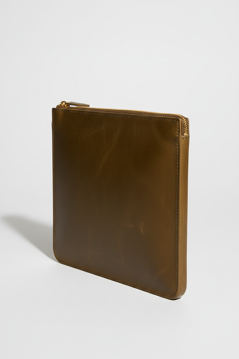 Metropolitan Slim iPad Bag in Moss Canyon Olive Waxed Heritage Leather – Angled View