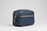 Modern Travel Pouch in Blue and Gray, side angle view