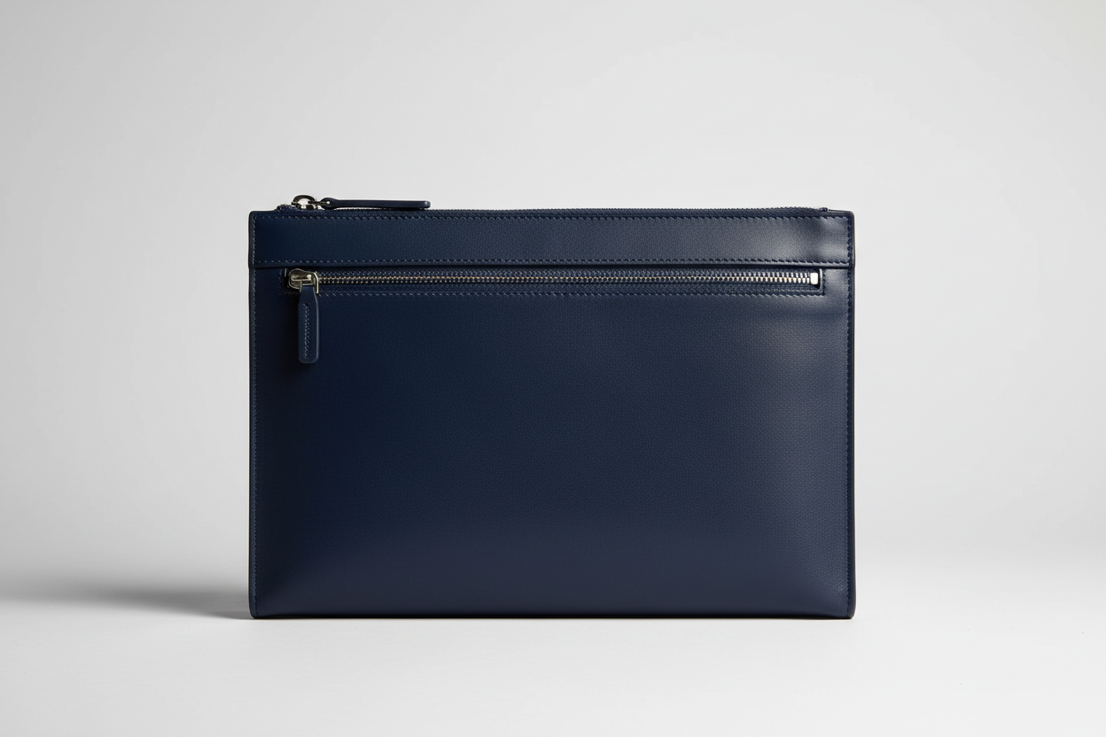 Premium Zip Work Portfolio in Ocean Ink Blue Soft-Touch Premium Leather – Front View