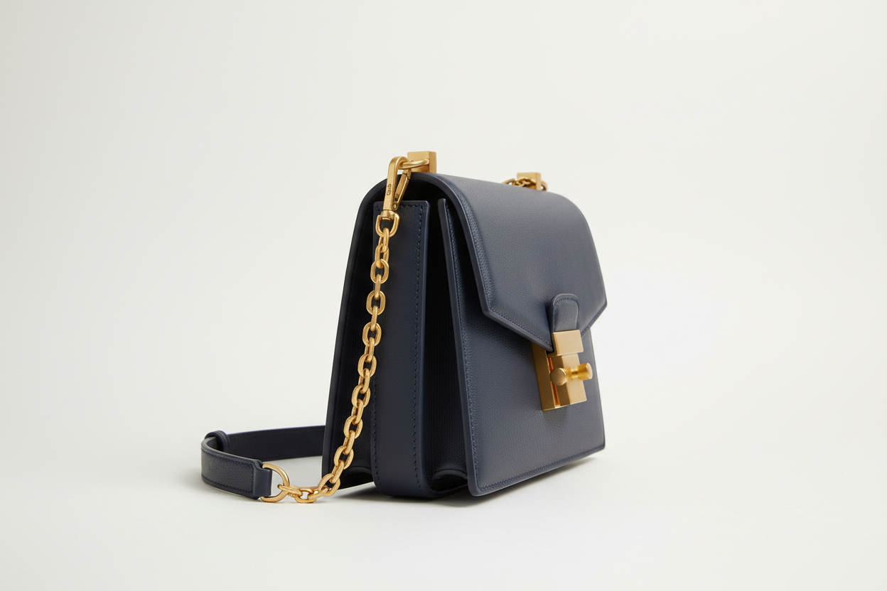 Sculpted Designer Shoulder Bag in Midnight Navy, side angle view