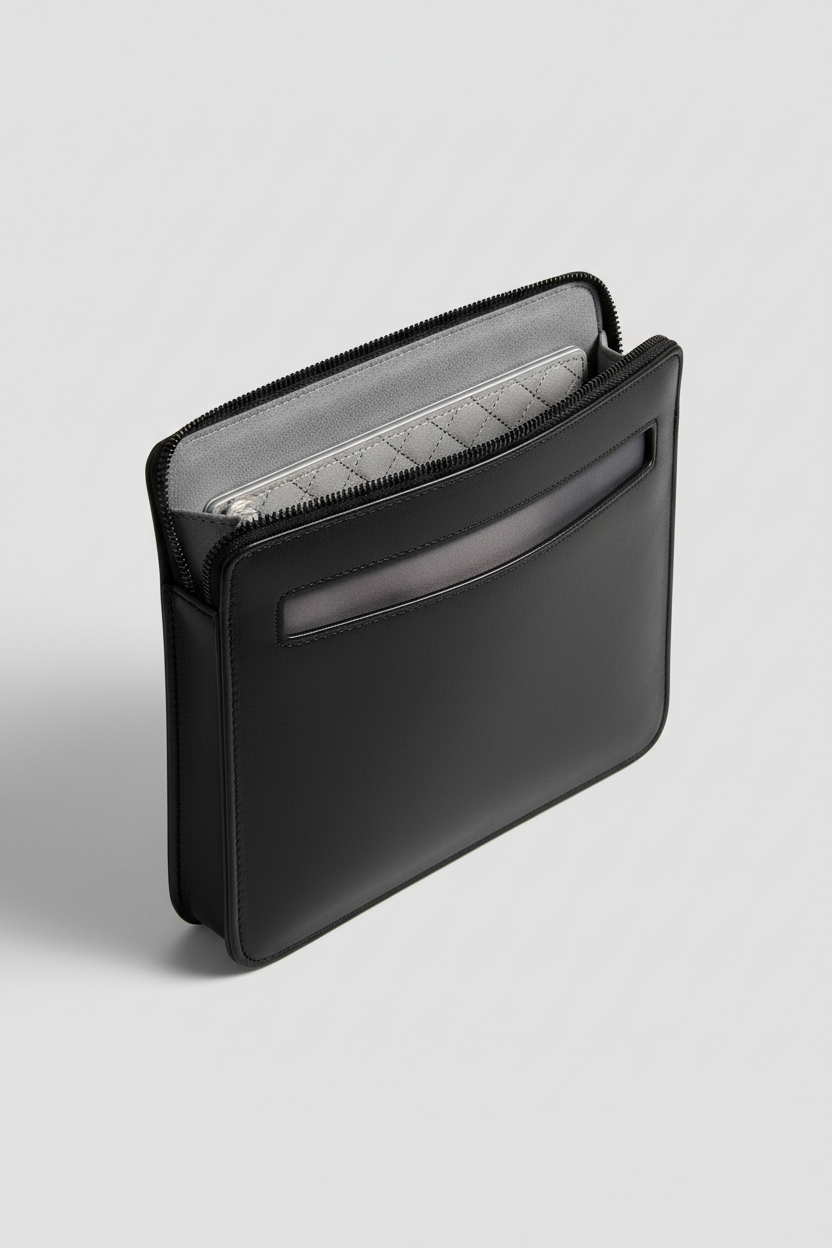 Executive iPad Pochette in Midnight Carbon Black Smooth Executive Leather – Interior View
