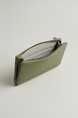 Quiet Luxury Tablet Pochette in Sage Timber Green Refined Pebbled Leather – Interior View