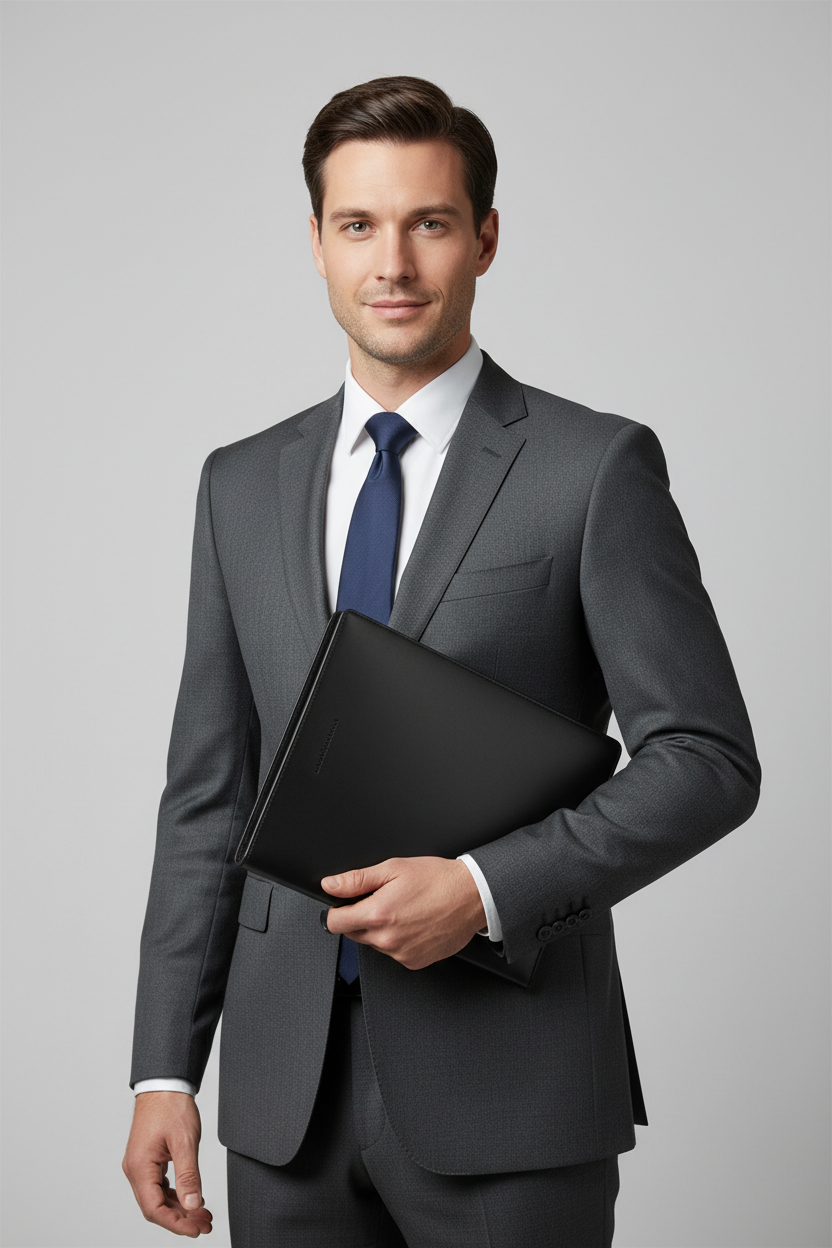 Elite Leather Document Holder in Titan Black Refined Smooth Leather – Professional Model