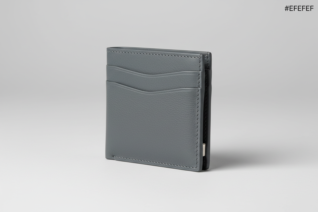 Executive Mini Porte-Cartes in Steel Harbor Glacier, side angle view