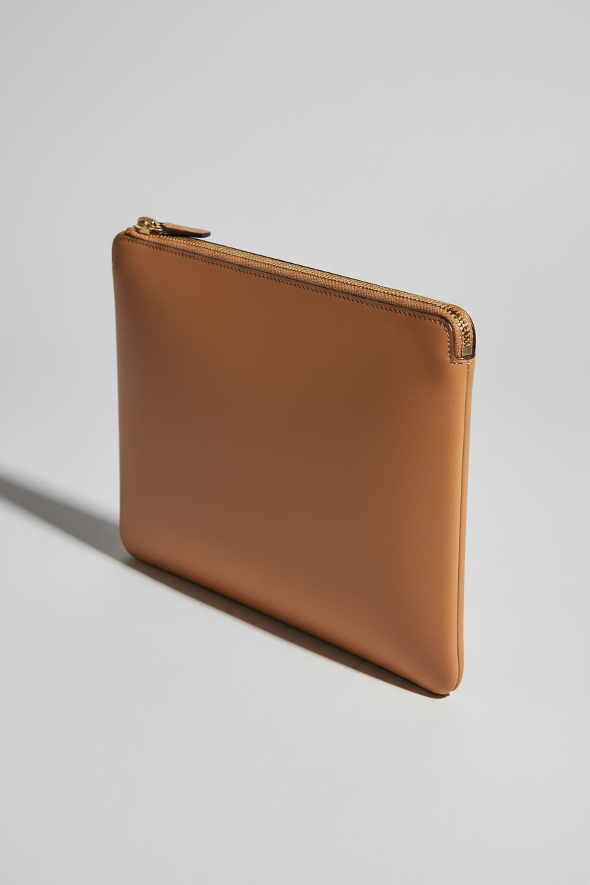 Metropolitan Slim iPad Bag in Desert Sandstone Tan Fine Calfskin Leather – Angled View