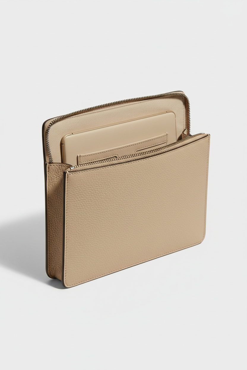 Executive iPad Pochette in Stone Ridge Beige Refined Crossgrain Leather – Interior View
