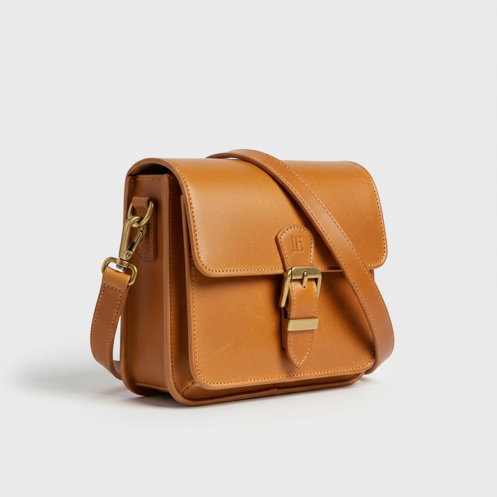 Urban Professional Crossbody Bag in Camel Ridge Tan Vintage Pull-Up Leather – Side Angle
