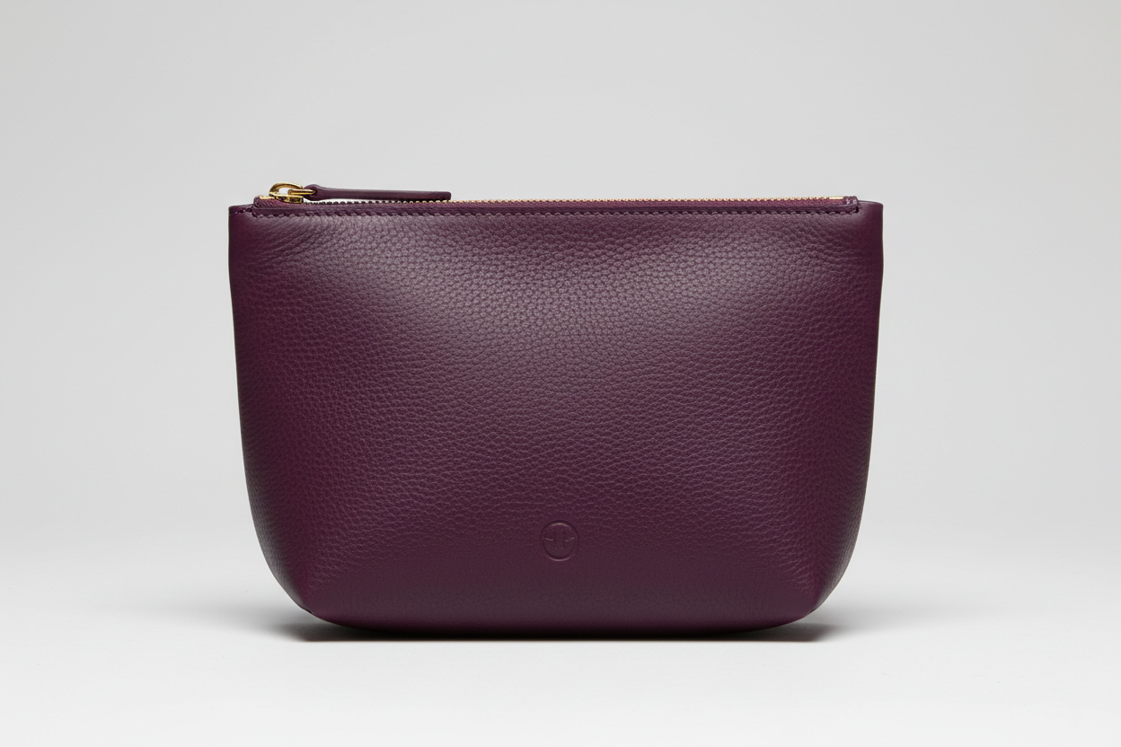 Premium Leather Utility Pouch in Purple, front view