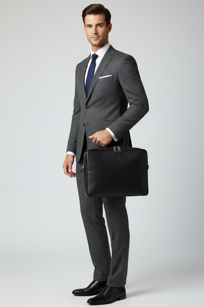 Executive Slim Briefcase in Midnight Graphite Black – Professional Model