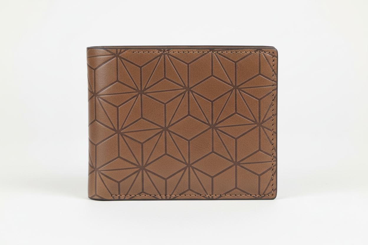 Executive Compact Wallet in Geometric, Italian leather macro close-up