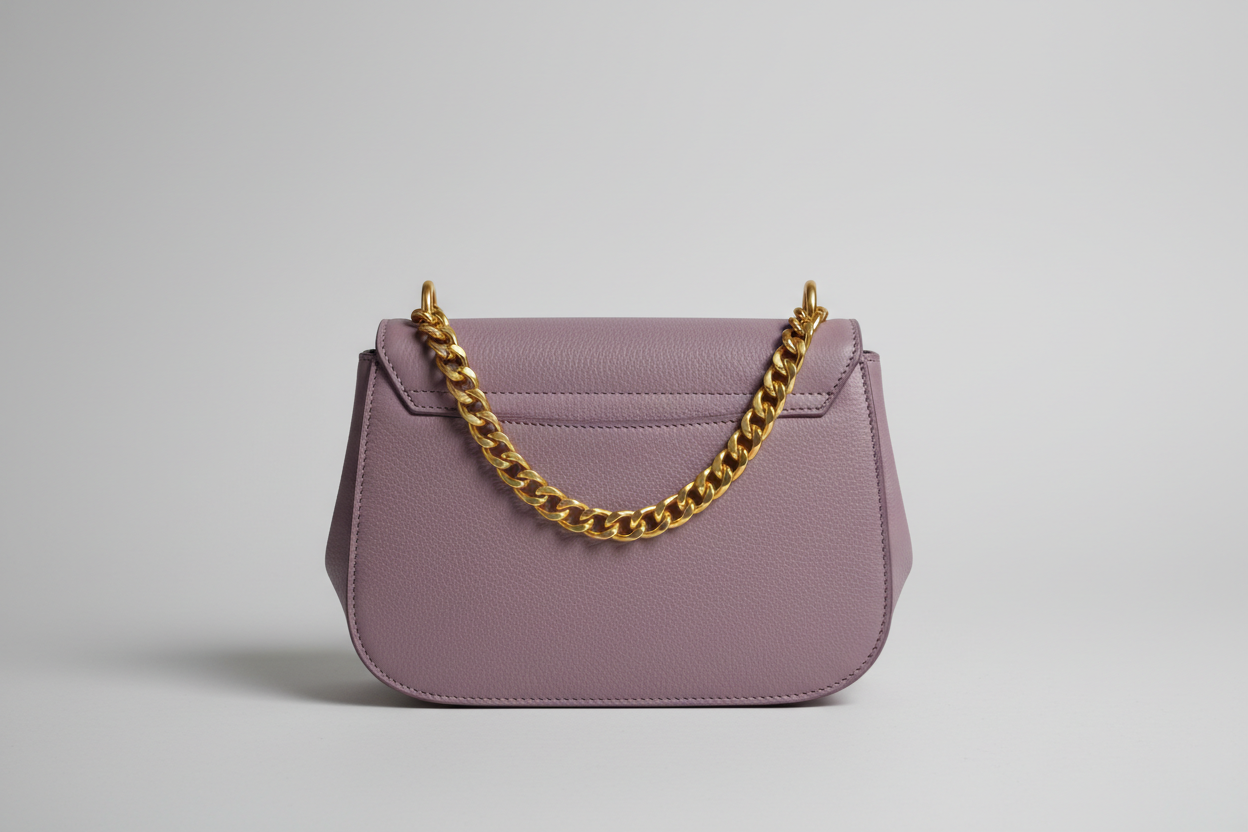 Elegant Chain Shoulder Bag in Dusty Lavender, back view