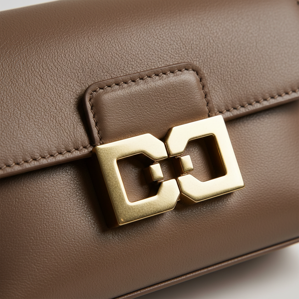 Contemporary Mini Flap Bag in Smoked Ash Brown – Leather & Hardware Detail