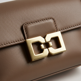 Contemporary Mini Flap Bag in Smoked Ash Brown – Leather & Hardware Detail