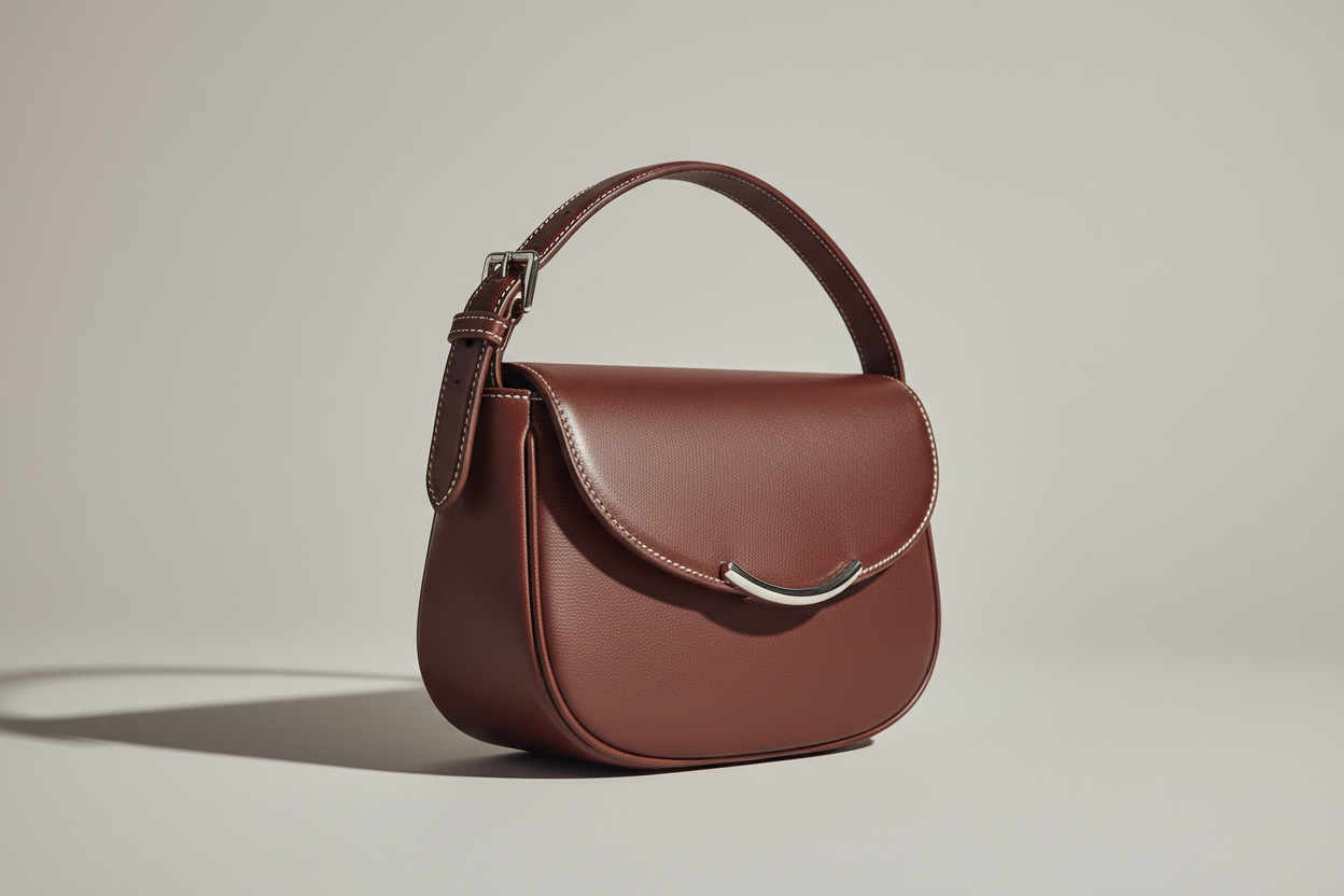 Soft Curve Shoulder Bag in Chocolate Brown, side angle view