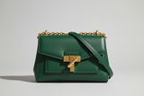 Sculpted Designer Shoulder Bag in Forest Green, front view