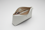 Minimal Luxury Pouch in White, open zipper compartment view