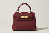 Mini Luxe Top-Handle Bag in Deep Wine Red, gold hardware and leather close-up