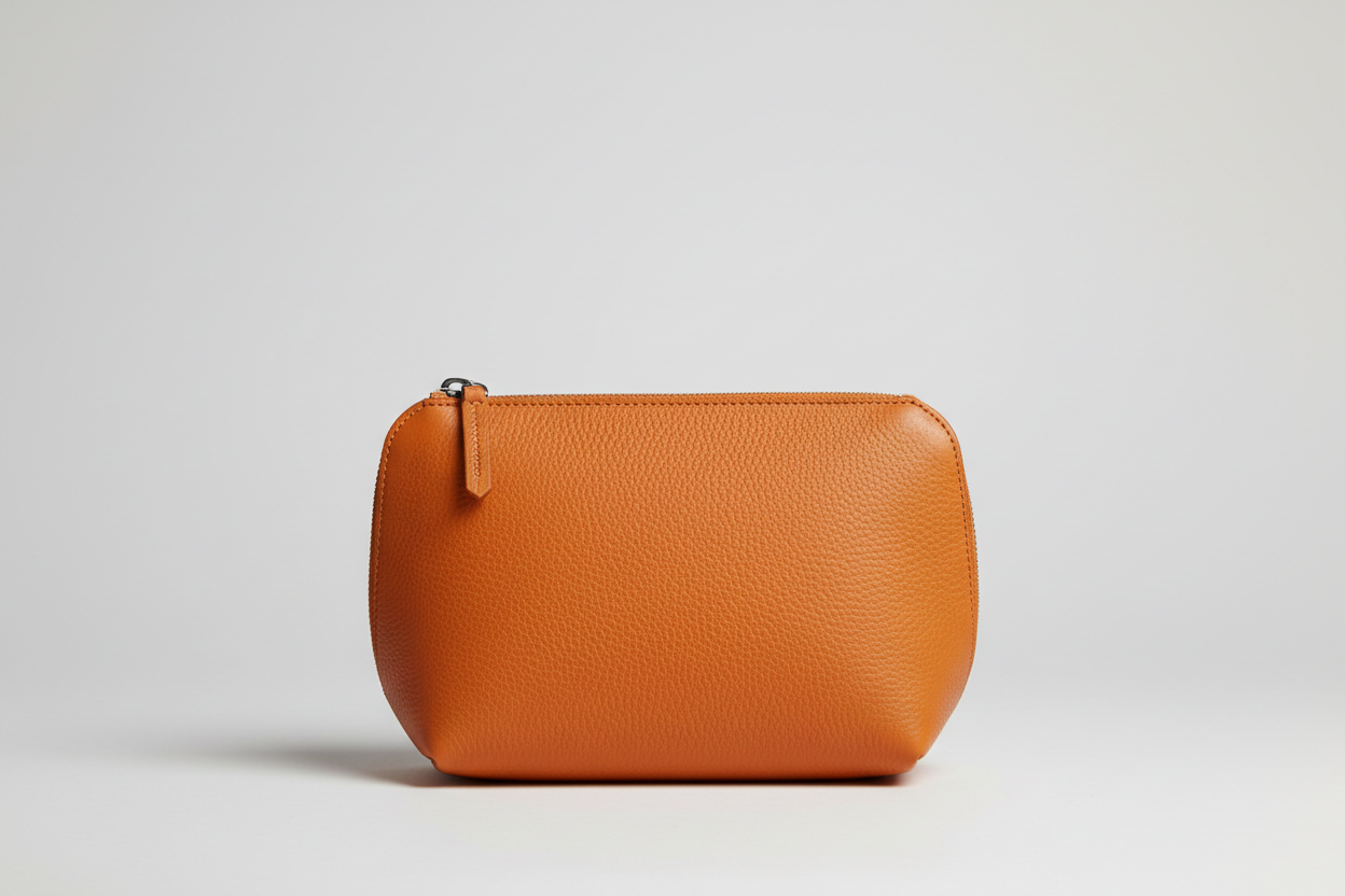 Premium Leather Utility Pouch in Orange, front view