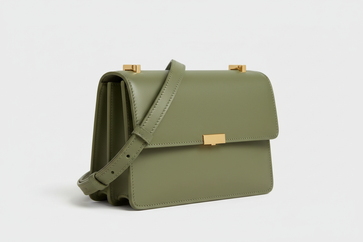 Minimal Luxe Shoulder Bag in Sage Green, side angle view