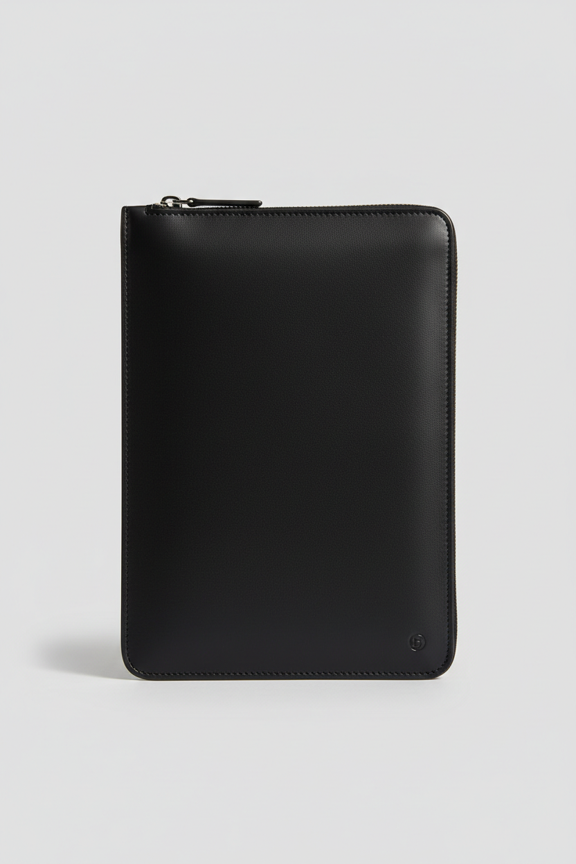 Executive iPad Pochette in Midnight Carbon Black Smooth Executive Leather – Front View