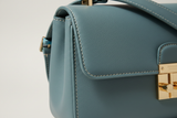 Soft Matte Shoulder Bag in Dusty Aqua, matte leather texture close-up