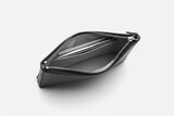 Minimal Luxury Pouch in Black, open zipper compartment view