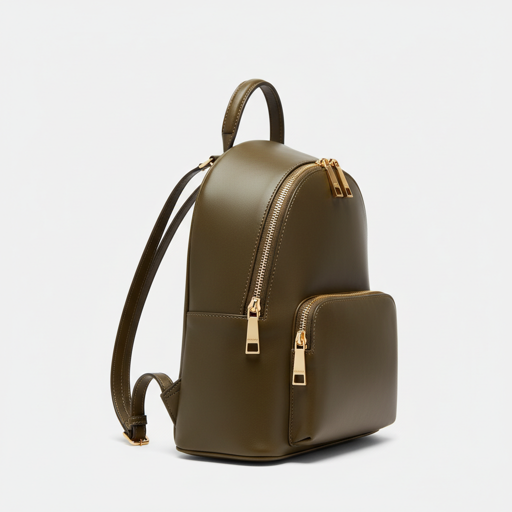 Premium Leather Women's Backpack - Timber Leaf Olive Side View