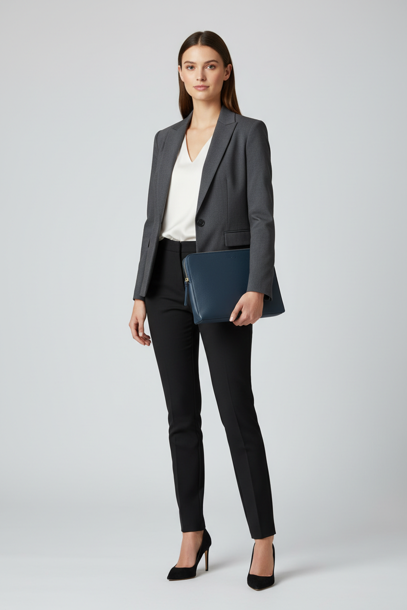 Premium Zip Work Portfolio in Ocean Ink Blue Soft-Touch Premium Leather – Professional Model