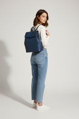 Elegant Everyday Women's Backpack in Arctic Lagoon Blue Structured Luxe Leather – Female Model