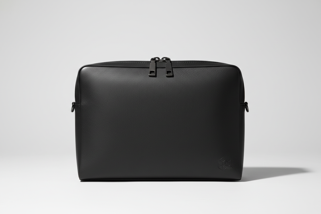 Executive Slim Briefcase in Midnight Graphite Black – Front View