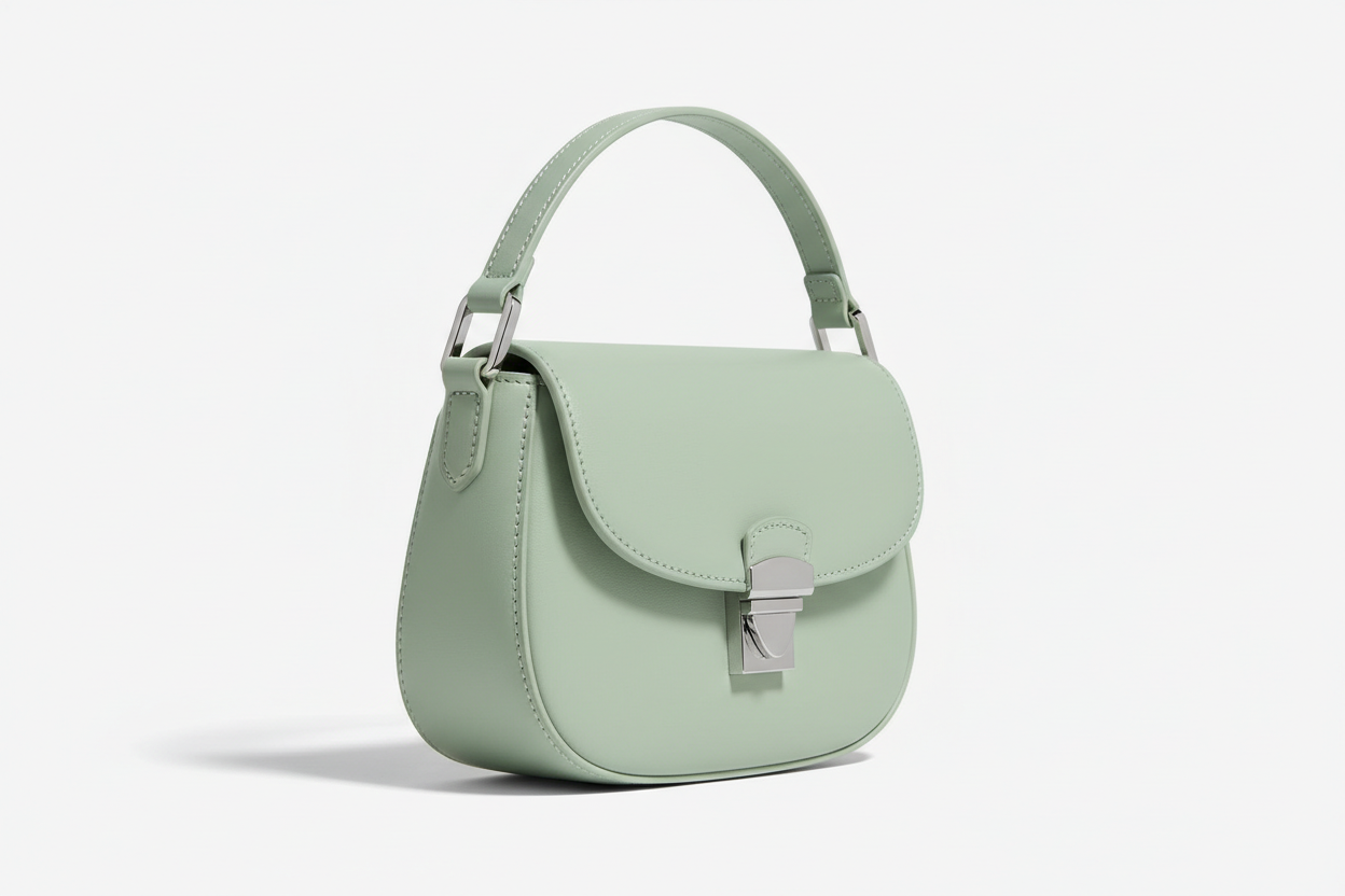 Curved Mini Shoulder Bag in Soft Pistachio, side angle view