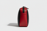 Modern Travel Pouch in Red and Black, side angle view