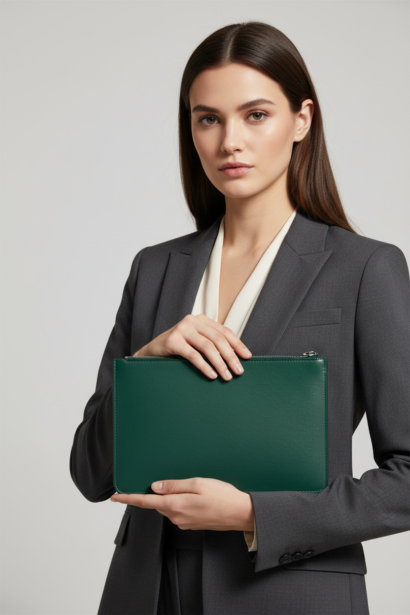 Elite Office Carry Pochette in Emerald Pine Green Luxury Utility Leather – Professional Model