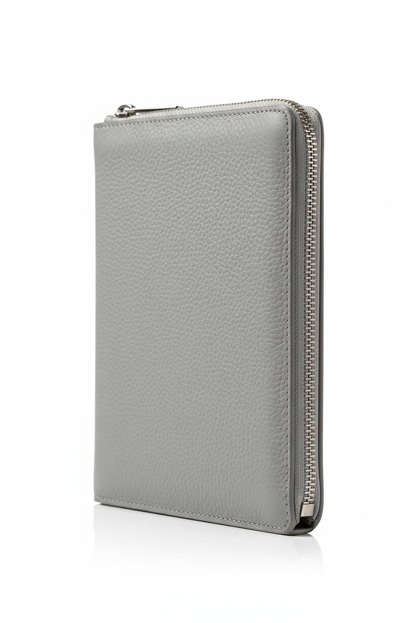 Elite Leather Document Holder in Polar Ash Grey Structured Office Leather – Side Angle